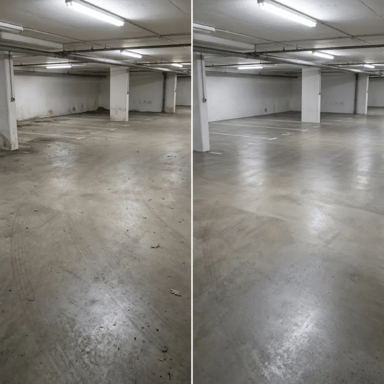 Reinigung einer Tiefgarage – Vorher-nachher-Bilder