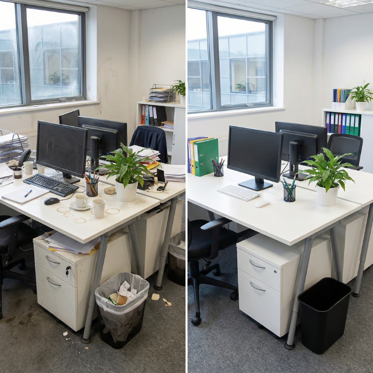 Reinigung eines Büros - Vorher-Nachher-Bilder