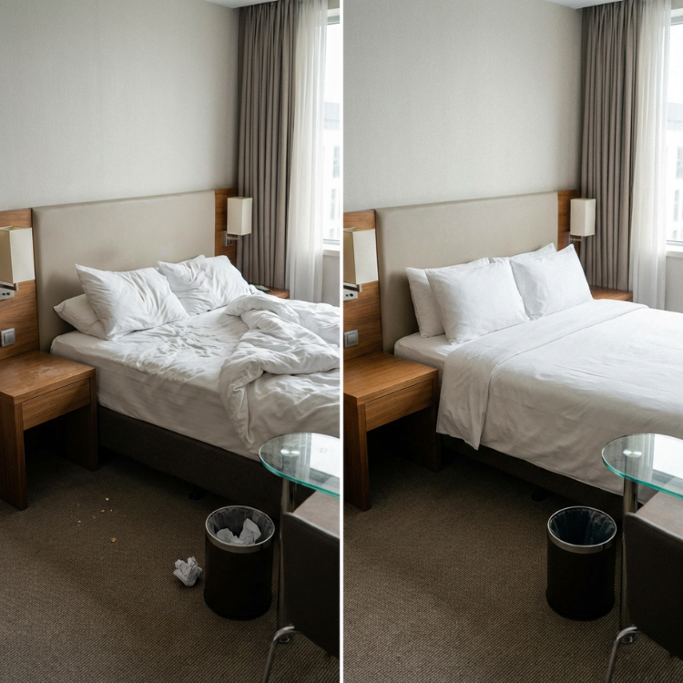 Hotelzimmer Vorher-Nachher-Bilder nach der Reinigung