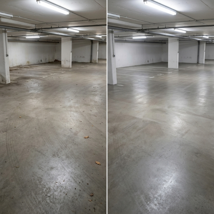 Reinigung einer Tiefgarage - Vorher-Nachher-Bilder