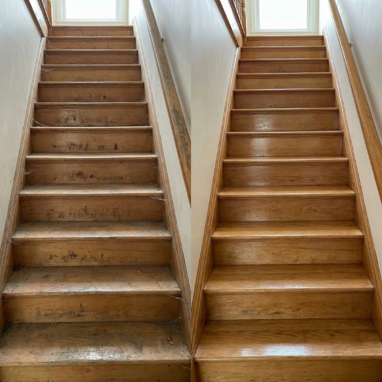 Reinigung einer Treppe - Vorher-Nachher-Bilder