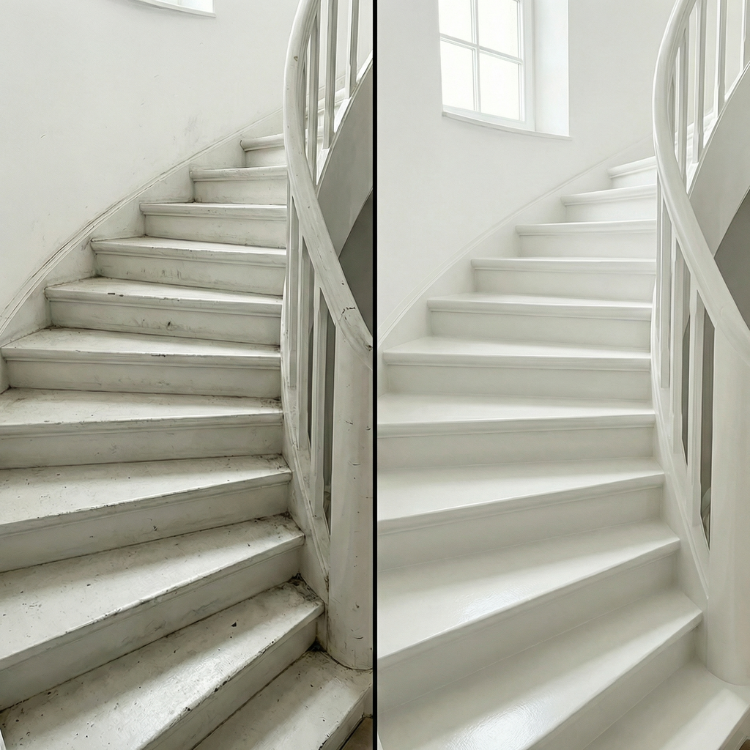Reinigung eines Treppenhauses - Vorher-Nachher-Bilder