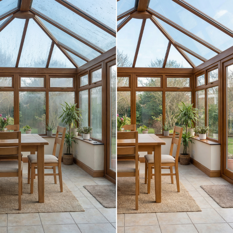 Wintergarten reinigen - Vorher-Nachher-Bilder